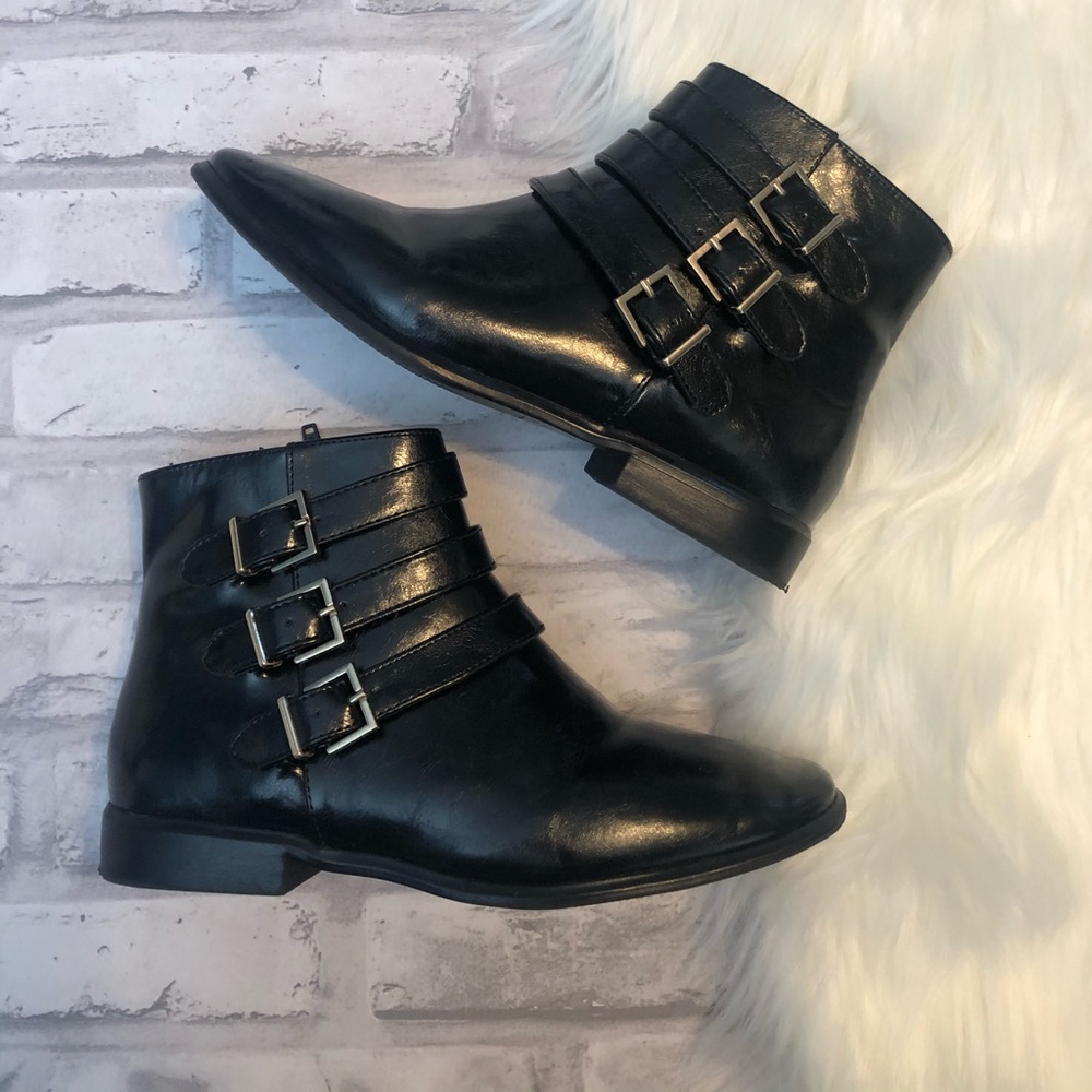 ZARA girls black gold buckle booties